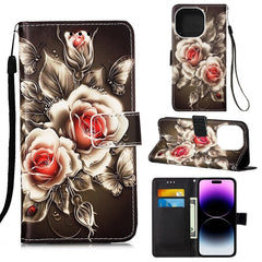 Painted Flat Texture Leather Case with Lanyard & Card Slot & Wallet & Holder, For iPhone 14, For iPhone 14 Plus, For iPhone 14 Pro, For iPhone 14 Pro Max