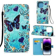 Painted Flat Texture Leather Case with Lanyard & Card Slot & Wallet & Holder, For iPhone 14, For iPhone 14 Plus, For iPhone 14 Pro, For iPhone 14 Pro Max