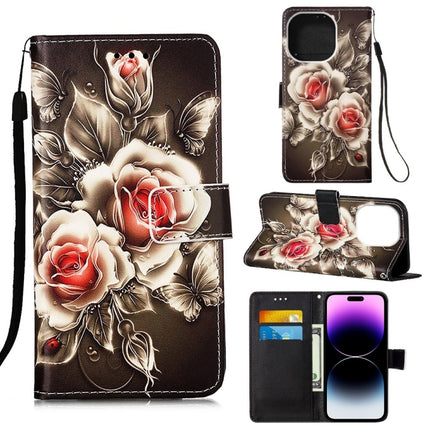 Painted Flat Texture Leather Case with Lanyard & Card Slot & Wallet & Holder, For iPhone 14 Pro Max