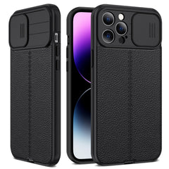 Litchi Texture Sliding Camshield TPU Protective Phone Case, For iPhone 14, For iPhone 14 Plus, For iPhone 14 Pro, For iPhone 14 Pro Max