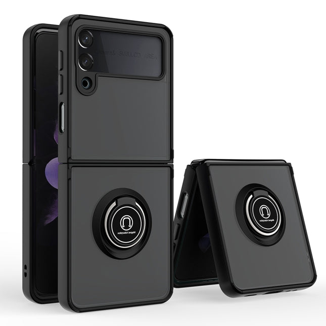 Q Shadow I Ring Kickstand PC and TPU Hybrid Phone Case, For Samsung Galaxy Z Flip4