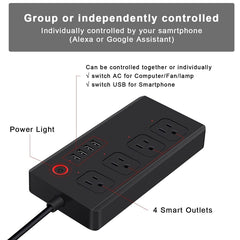 SM-SO301-U 2500 W 4 Löcher + 4 USB Smart Power Strip, US-Stecker, ZigBee 10 A, WiFi 10 A