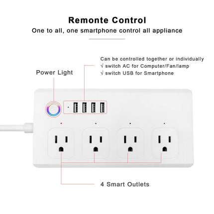 SM-SO301-U Regleta inteligente de 2500 W con 4 puertos y 4 USB, enchufe estadounidense, ZigBee 10 A, WiFi 10 A