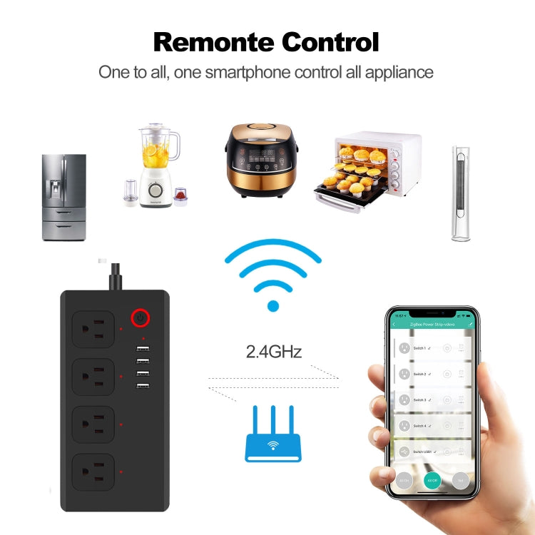SM-SO301-U 2500W 4 Holes + 4 USB Smart Power Strip, US Plug, WiFi 10A, ZigBee 10A