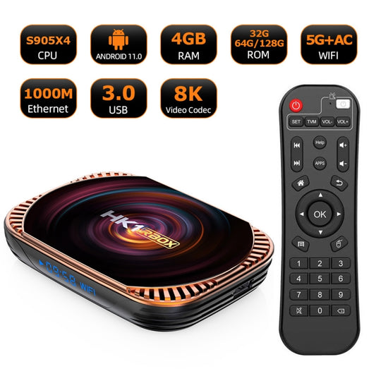 MECOOL HK1RBOX X4 4K TV Box, Android 11 Amlogic S905X4 CPU with RC, 4GB+32GB, 4GB+64GB, 4GB+128GB