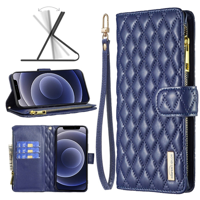 Diamond Lattice Zipper Wallet Leather Flip Phone Case, For iPhone 12 mini, For iPhone 12 / 12 Pro, For iPhone 12 Pro Max, For iPhone 11