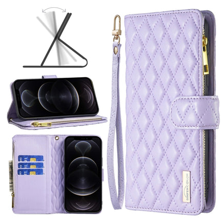 Diamond Lattice Zipper Wallet Leather Flip Phone Case, For iPhone 12 mini, For iPhone 12 / 12 Pro, For iPhone 12 Pro Max, For iPhone 11