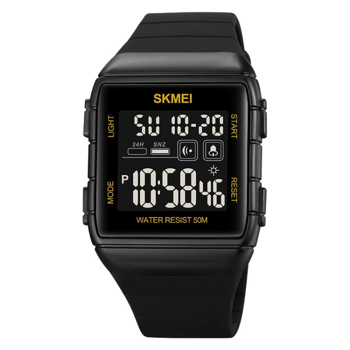 SKMEI 1960 Stainless Steel Buckle Silicone Strap Waterproof Electronic Watch, 1960 Black and Black Machine, 1960 Blue, 1960 Black Gold, 1960 Black and White Machine