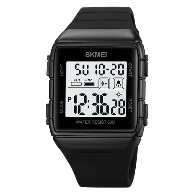 SKMEI 1960 Stainless Steel Buckle Silicone Strap Waterproof Electronic Watch, 1960 Black and Black Machine, 1960 Blue, 1960 Black Gold, 1960 Black and White Machine