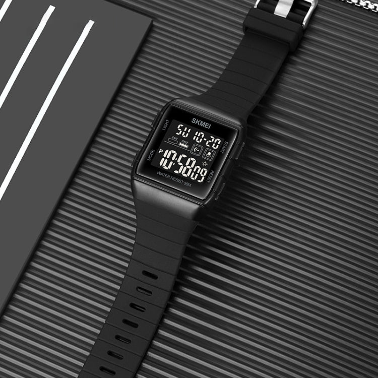 SKMEI 1960 Stainless Steel Buckle Silicone Strap Waterproof Electronic Watch, 1960 Black Gold, 1960 Black and White Machine, 1960 Black and Black Machine, 1960 Blue, 1960 Light Grey