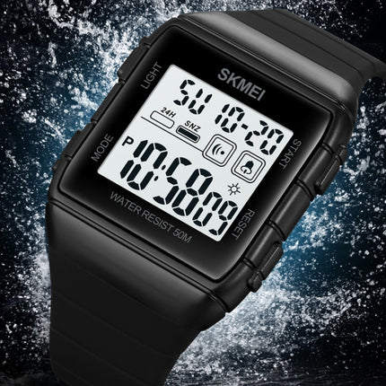 SKMEI 1960 Stainless Steel Buckle Silicone Strap Waterproof Electronic Watch, 1960 Black and Black Machine, 1960 Blue, 1960 Black Gold, 1960 Black and White Machine
