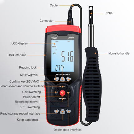 BENETECH GT8911 Handheld Digital LCD Hot Wire Anemometer