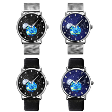 SKMEI 9283 Stainless Steel Buckle Glass Mirror Waterproof Quartz Watch, Steel Belt, Leather Belt