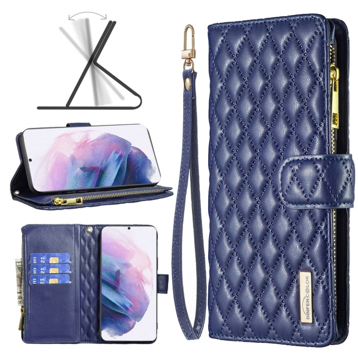 Diamond Lattice Zipper Wallet Leather Flip Phone Case, For Samsung Galaxy S21+ 5G, For Samsung Galaxy S21 Ultra 5G, For Samsung Galaxy S21 FE 5G, For Samsung Galaxy S20