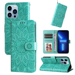 Embossed Sunflower Leather Phone Case, For iPhone 13 mini, For iPhone 13, For iPhone 13 Pro, For iPhone 13 Pro Max