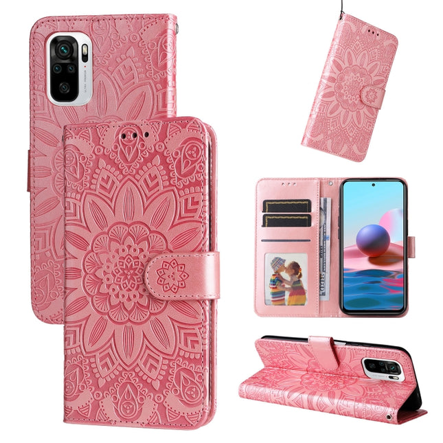 Embossed Sunflower Leather Phone Case, For Xiaomi Redmi Note 10 4G / Note 10S 4G, For Xiaomi Redmi Note 10 5G, For Xiaomi Redmi Note 10 Pro / Note 10 Pro Max, For Xiaomi Redmi Note 11 5G  / Poco M4 Pro 5G