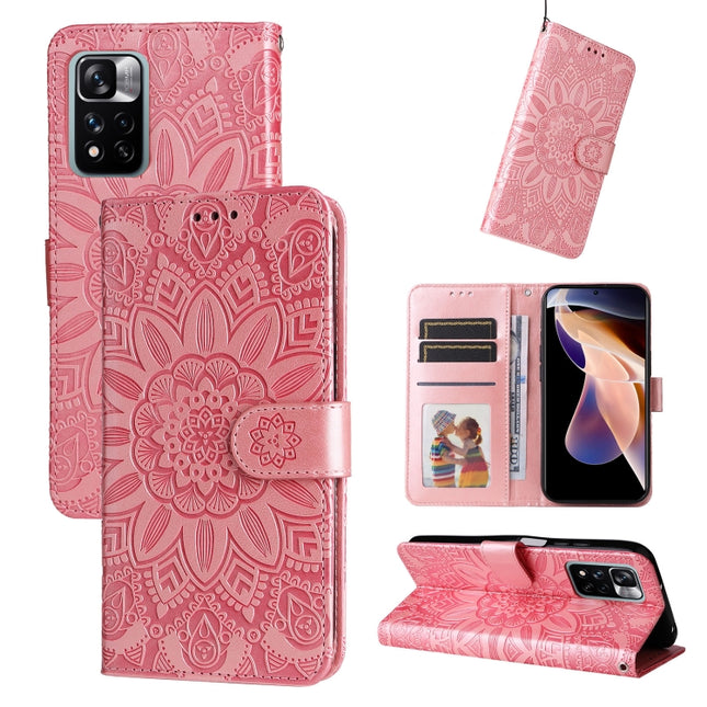 Embossed Sunflower Leather Phone Case, For Xiaomi Redmi Note 11E, For Xiaomi Redmi Note 11 Pro 5G, For Xiaomi Redmi Note 11 Pro 4G Foreign Version / 5G, For Xiaomi Redmi Note 11S / Note 11 4G Foreign Version