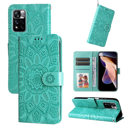Embossed Sunflower Leather Phone Case, For Xiaomi Redmi Note 11E, For Xiaomi Redmi Note 11 Pro 5G, For Xiaomi Redmi Note 11 Pro 4G Foreign Version / 5G, For Xiaomi Redmi Note 11S / Note 11 4G Foreign Version