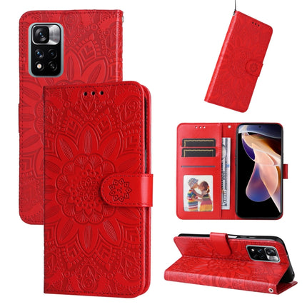 Embossed Sunflower Leather Phone Case, For Xiaomi Redmi Note 11E, For Xiaomi Redmi Note 11 Pro 5G, For Xiaomi Redmi Note 11 Pro 4G Foreign Version / 5G, For Xiaomi Redmi Note 11S / Note 11 4G Foreign Version