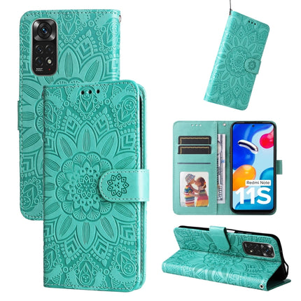 Embossed Sunflower Leather Phone Case, For Xiaomi Redmi Note 11E, For Xiaomi Redmi Note 11 Pro 5G, For Xiaomi Redmi Note 11 Pro 4G Foreign Version / 5G, For Xiaomi Redmi Note 11S / Note 11 4G Foreign Version