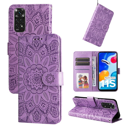 Embossed Sunflower Leather Phone Case, For Xiaomi Redmi Note 11E, For Xiaomi Redmi Note 11 Pro 5G, For Xiaomi Redmi Note 11 Pro 4G Foreign Version / 5G, For Xiaomi Redmi Note 11S / Note 11 4G Foreign Version