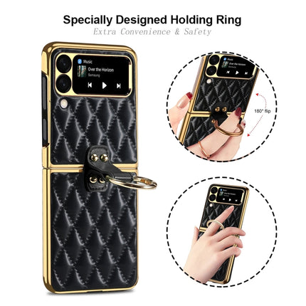 Diamond Lattice Plain Leather Ring Phone Case, For Samsung Galaxy Z Flip4