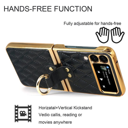 Diamond Lattice Plain Leather Ring Phone Case, For Samsung Galaxy Z Flip4