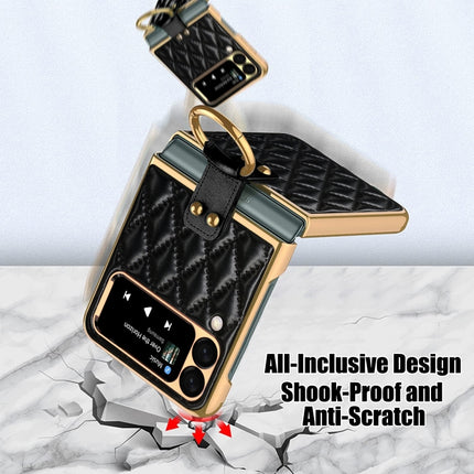 Diamond Lattice Plain Leather Ring Phone Case, For Samsung Galaxy Z Flip4
