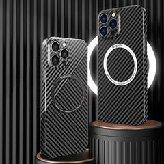 Carbon Fiber Texture MagSafe Magnetic Phone Case, For iPhone 14, For iPhone 14 Plus, For iPhone 14 Pro