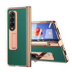 Litchi Texture Leather Hinged Electroplated Phone Case with Pen