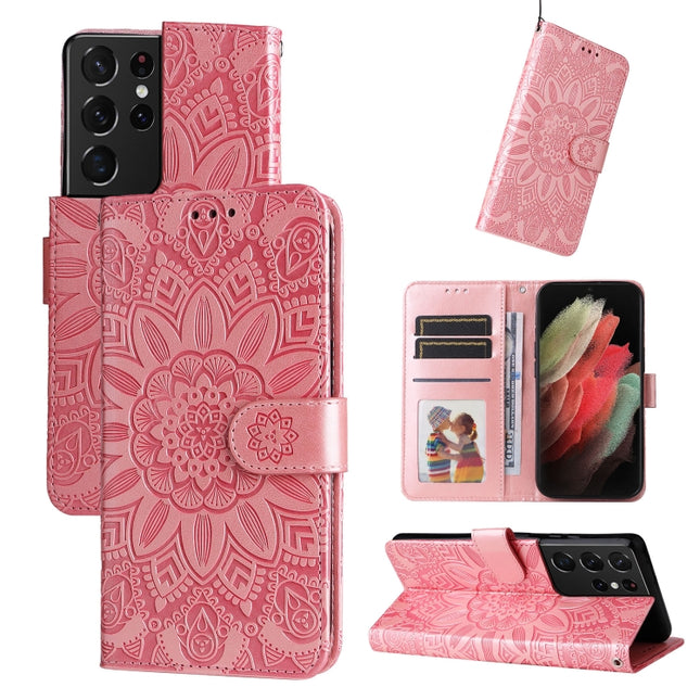 Embossed Sunflower Leather Phone Case, For Samsung Galaxy S21+ 5G, For Samsung Galaxy S21 Ultra 5G, For Samsung Galaxy S21 FE 5G, For Samsung Galaxy S20