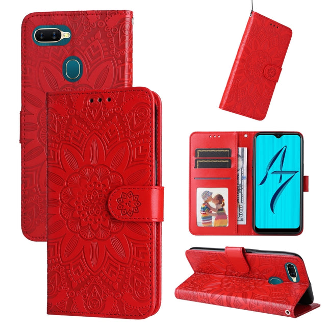 Embossed Sunflower Leather Phone Case, For OPPO A7 / A5s, For OPPO A9 / A5 2020, For OPPO A15 / A16K / A16e, For OPPO A52 / A72 / A92