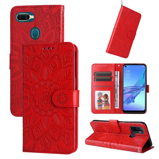 Embossed Sunflower Leather Phone Case, For OPPO A53 / A53s / A33 / A32, For OPPO A54 4G / A16 / A16s / A55 4G, For OPPO A57 5G / Realme V23, For OPPO A74 4G / F19 4G / A95 4G