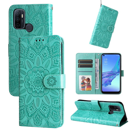 Embossed Sunflower Leather Phone Case, For OPPO A53 / A53s / A33 / A32, For OPPO A54 4G / A16 / A16s / A55 4G, For OPPO A57 5G / Realme V23, For OPPO A74 4G / F19 4G / A95 4G