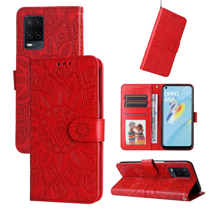 Embossed Sunflower Leather Phone Case, For OPPO A53 / A53s / A33 / A32, For OPPO A54 4G / A16 / A16s / A55 4G, For OPPO A57 5G / Realme V23, For OPPO A74 4G / F19 4G / A95 4G