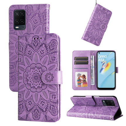 Embossed Sunflower Leather Phone Case, For OPPO A53 / A53s / A33 / A32, For OPPO A54 4G / A16 / A16s / A55 4G, For OPPO A57 5G / Realme V23, For OPPO A74 4G / F19 4G / A95 4G