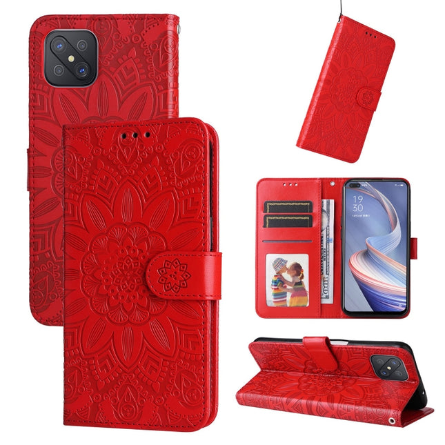 Embossed Sunflower Leather Phone Case, For OPPO A92s / Reno4 Z / A53 5G, For OPPO A74 5G / A54 5G, For OPPO A94 4G / F19 Pro / Reno5 F, For OPPO A94 5G / A95 5G / F19 Pro+