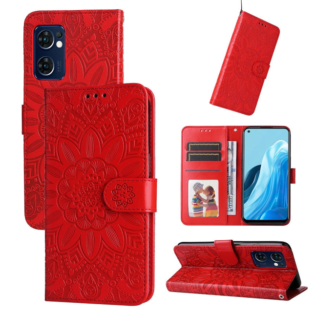 Embossed Sunflower Leather Phone Case, For OPPO Find X5 Lite / Reno7 5G Global, For OPPO Find X5, For OPPO Find X5 Pro, For OPPO Realme 8 4G / 8 Pro