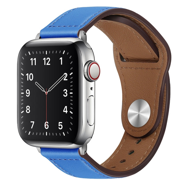 PU Leather Silver Buckle Watch Band For Apple Watch Series, 7 45mm / 6&SE&5&4 44mm / 3&2&1 42mm