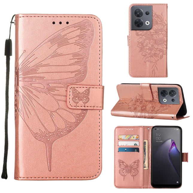 Embossed Butterfly Flip Leather Phone Case, For OPPO Reno8, For OPPO Reno8 Pro, For OPPO Reno8 Pro+