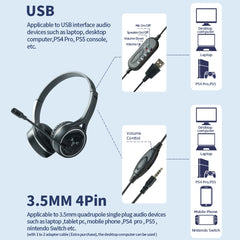 SOYTO SY-G30C Long Microphone Wired Noise Cancelling Ergonomic Gaming Headset, 3.5mm, USB