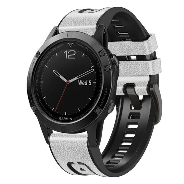 For Garmin Fenix 7X Silicone + Leather Quick Release Watch Band
