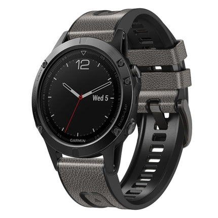 For Garmin Fenix 7X Silicone + Leather Quick Release Watch Band