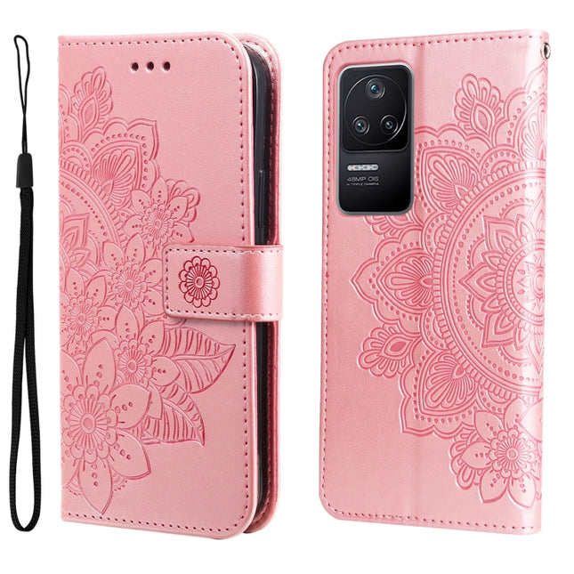 7-petal Flowers Embossing Leather Case, For Xiaomi Redmi K40S / Poco F4, For Xiaomi Redmi Note 11T Pro/Poco X4 GT