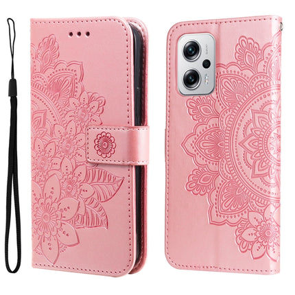 7-petal Flowers Embossing Leather Case, For Xiaomi Redmi K40S / Poco F4, For Xiaomi Redmi Note 11T Pro/Poco X4 GT