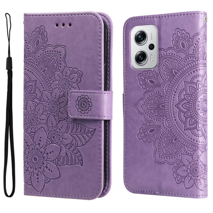 7-petal Flowers Embossing Leather Case, For Xiaomi Redmi K40S / Poco F4, For Xiaomi Redmi Note 11T Pro/Poco X4 GT