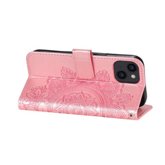 7-petal Flowers Embossing Leather Case, For iPhone 14, For iPhone 14 Plus, For iPhone 14 Pro, For iPhone 14 Pro Max