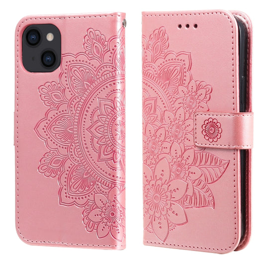 7-petal Flowers Embossing Leather Case, For iPhone 14, For iPhone 14 Plus, For iPhone 14 Pro, For iPhone 14 Pro Max