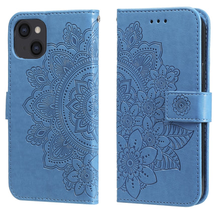 7-petal Flowers Embossing Leather Case, For iPhone 14, For iPhone 14 Plus, For iPhone 14 Pro, For iPhone 14 Pro Max