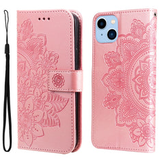 7-petal Flowers Embossing Leather Case, For iPhone 14, For iPhone 14 Plus, For iPhone 14 Pro, For iPhone 14 Pro Max